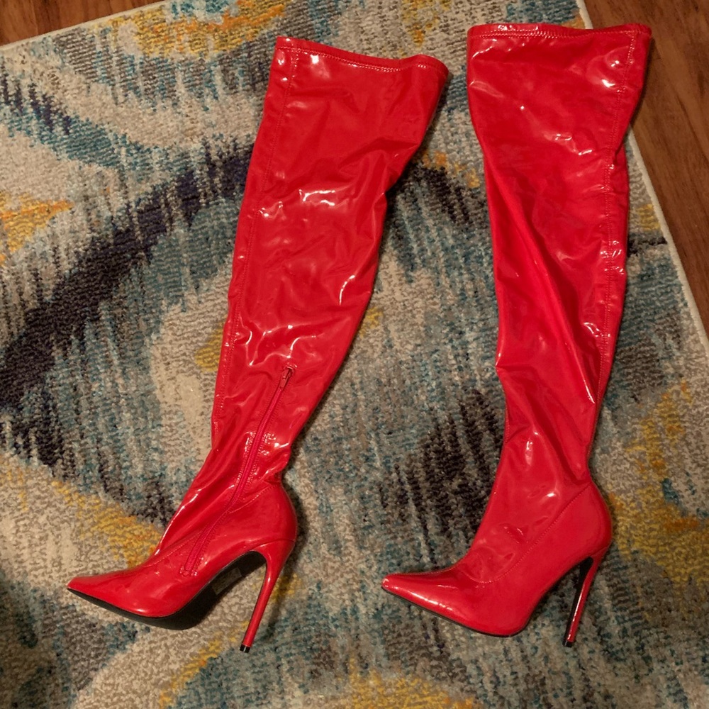 Red patent leather boots